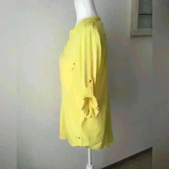 Calvin Klein Bright Yellow Adj LS Button Up Tab Shoulder Hem Top Woman Small - Picture 3 of 10